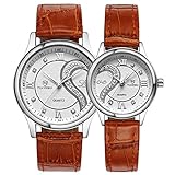 Fq-102 Ultrathin Leather Romantic Crystals Pair Fashionable Wrist Watches for Couples Man Woman Set of 2 (Brown & Silvery)