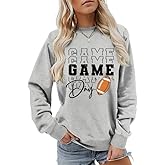 CEZOUAE Game Day Sweatshirts for Women Football Fan Sweatshirt Letter Graphic Print Pullover Crewneck Long Sleeve Top