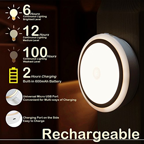 RTSU Rechargeable Touch Light with Timer, Dimmable Kids Baby Nursery Night Light Lamp, Wireless Stick-on Anywhere LED Push Tap Light for Closet cabinet, Brightness Memory, Warm White Light (Golden)