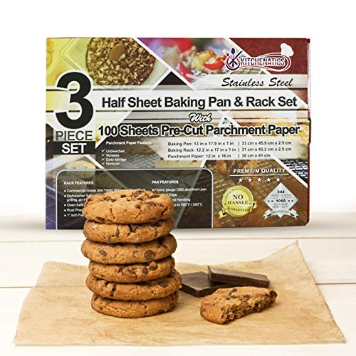 KITCHENATICS Cooling Racks and Pan/Rack Sets (Half Sheet Pan & Rack Set W/Parchment Paper)