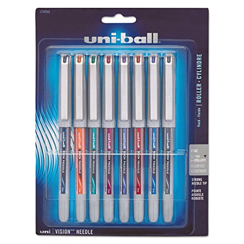 uni-ball - Vision Needle Roller Ball Stick Liquid Pen, Assorted Ink, Fine, 8 per Set 1734916 (DMi ST