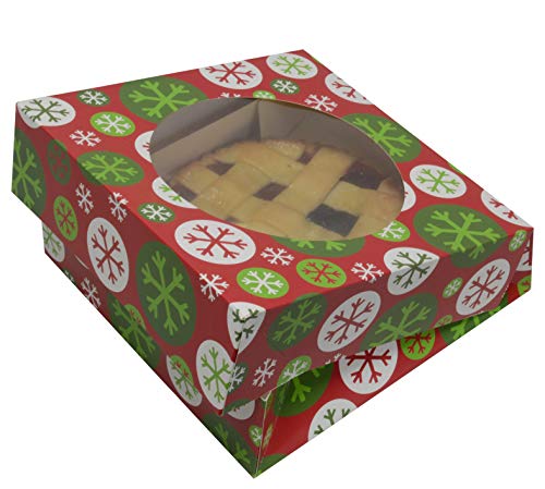 Christmas Pie Box Gift Boxes Doughnut Bakery & Pastry Box for Gift Giving Favors On Holiday and Party Decor Bulk Pack (Set of 12) (9 Inch, Snowflake) - Thumbnail 2
