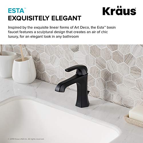 KRAUS Esta Single Handle Basin Bathroom Faucet with Lift Rod Drain in Matte Black, KBF-1211MB - Thumbnail 4