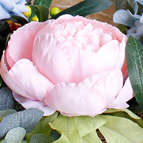 SKOLOO Peony Flower Wreaths for Front Door, Large Blooming Peonies Hydrangea Wreath with Berry Greenery, Artificial Spring Garland Wreath for Home Wall Decor