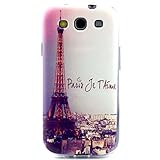 For Galaxy S3 , ivencase Retro Paris Eiffel Tower Pattern Slim Soft TPU Gel Texture Ultra Thin [Flexible] Bumper Protective Rear Skin Case Cover Perfect Fit for Samsung Galaxy S3 III i9300 + One 