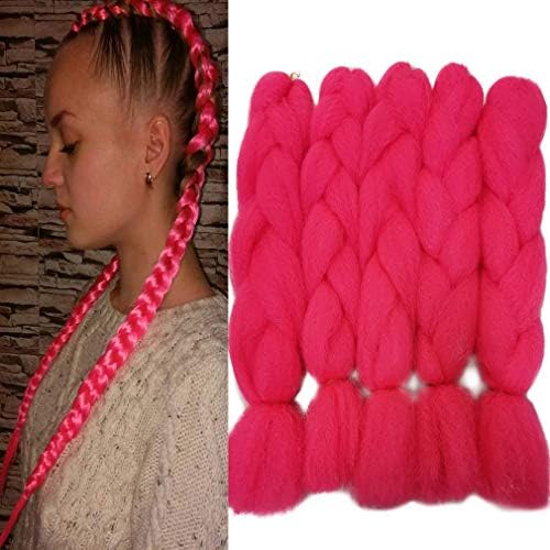 Colorful Bird Pink Yaki Jumbo Braiding Hair 26 inches kanekalon Braiding Hair High Temperature Synthetic Braiding Hair Extensions for Twist Crochet Hair 5PCS/Lot 90g/pc Hot Pink