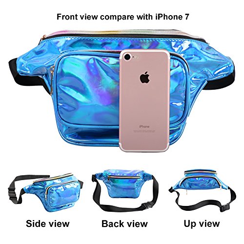 Mum's memory Metallic Hologram Fanny Pack – Outdoor Sport Waist Pack for Running, Hiking, Traveling for Women and Men (Blue)