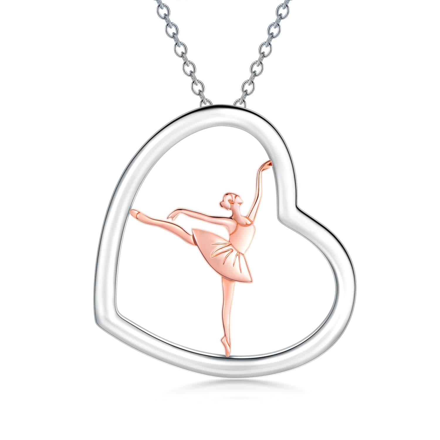 HARMONY BOLA Ballerina Necklace 925 Sterling Silver Heart Necklace Ballerina Dancer Dance Pendant Necklace Dance Jewellery Gifts for Women Teenage