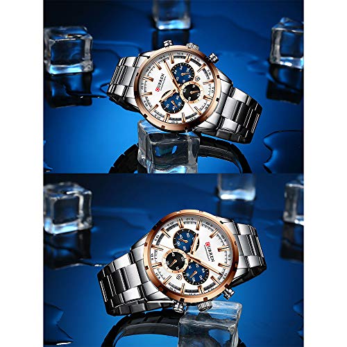 Curren Reloj de cuarzo para hombre, correa de acero inoxidable, reloj multifunción de moda, 3 ATM, pantalla luminosa, cronógrafo, calendario, fecha, relojes - Imagen 6