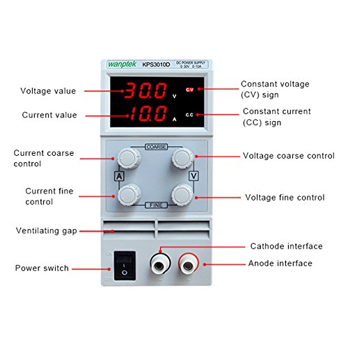 Wisamic DC Variable Power Supply - 30V 10A DC 110V/220V KPS3010D Switchable Adjustable Power Supply with Alligator Clip