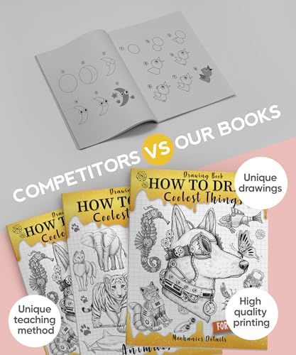 Drawing Book How to Draw Coolest Things Mechanics Details: This Step-By-Step Guide Will Teach You How to Draw Shading, Textures, Anatomy, Sea Animal, Plants, Steampunk