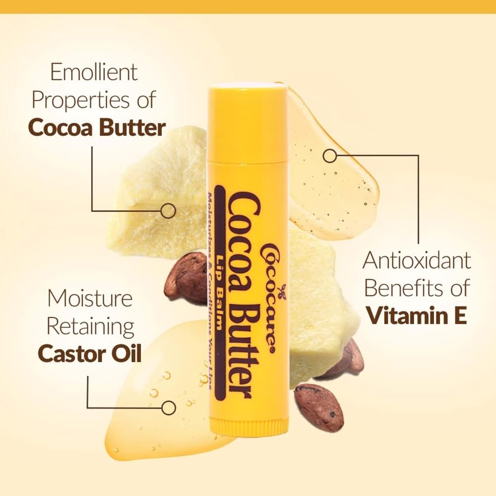 Cococare Cocoa Butter Lip Balm - The Little Yellow Stick Enriched with Natural Cocoa Butter - Conditions & Protects Lips with Hydrating Formula - 0.15oz (Pack of 5)