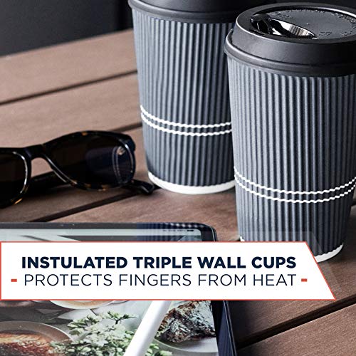 Glowcoast Disposable Coffee Cups With Lids - 12 oz To Go Coffee Cup With Lid (90 Set). Durable Togo Travel Paper Hot Cups Insulated For Hot and Cold Beverage Drinks, No Sleeves Needed (Dusk Grey)