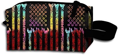 Rose Mechanic American Flag Travel Cosmetic Bag Portable Organizer Multifuncition Handbag