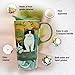 CEDAR HOME Travel Coffee Ceramic Mug Porcelain Latte Tea Cup With Lid 17oz. Sunflower and Pet Cat