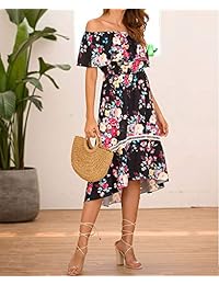 Vestido largo con hombros descubiertos para mujer de CUTEKOLVE Vestido estampado floral bohemio de verano Vestido largo con volantes de fiesta de bajo bajo