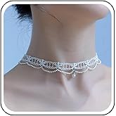 Yheakne Vintage Black Lace Choker Necklace Hollow Tulle Lace Necklace Tiny Pearl Necklaces Flower Tattoo Collar Necklaces Jewelry for Women