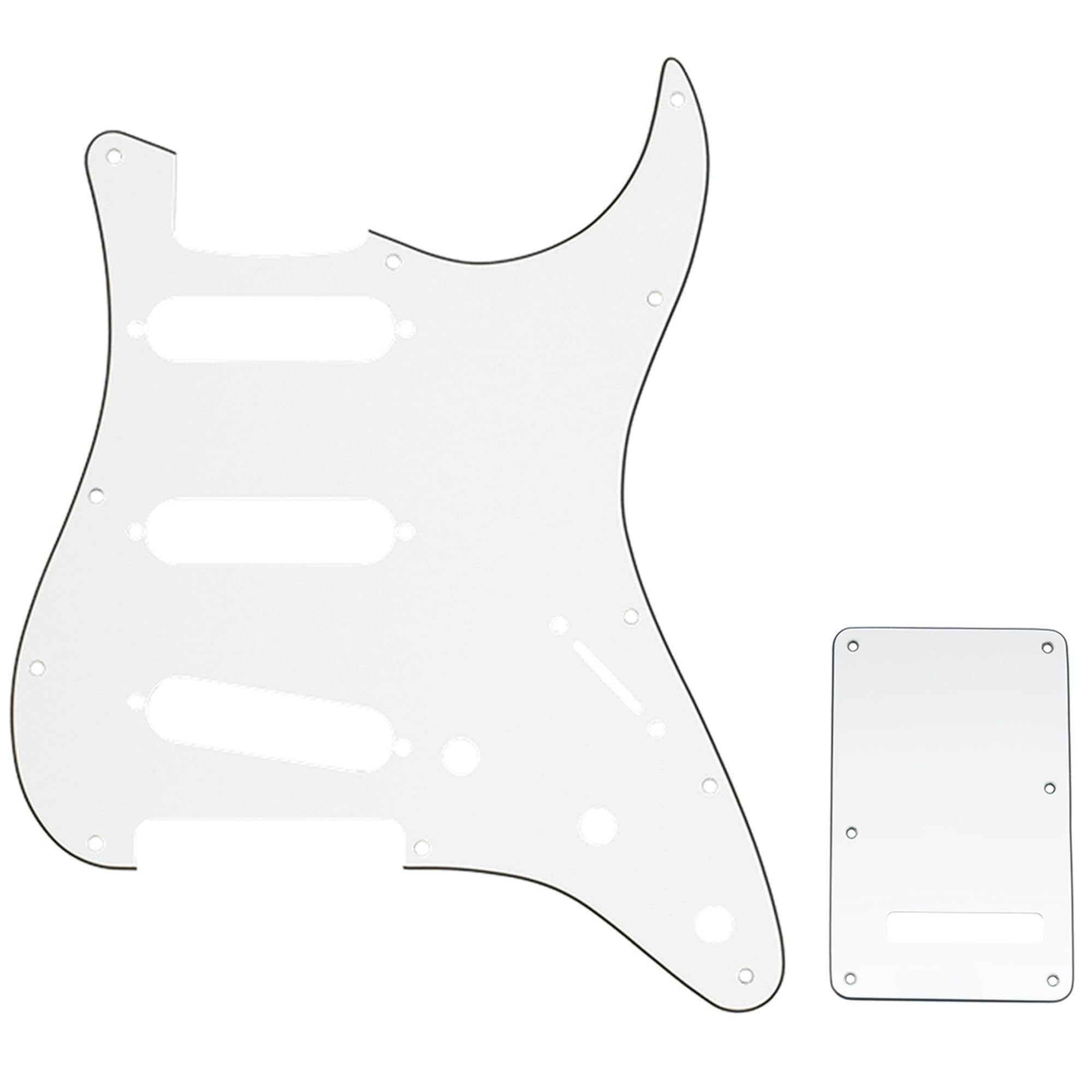 Musiclily SSS Strat Pickguard and BackPlate Set for Fender USA/Mexican Standard Stratocaster Modern Style Electric Guitar, 3Ply White