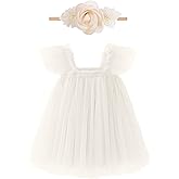 ANHDM Baby Girl First Birthday Outfit Cake Smash 1st Birthday Dress with Flower Headband