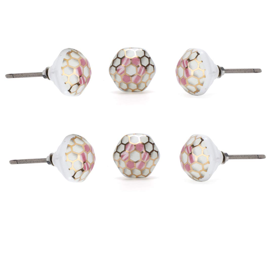 Perilla Home Set of 6 Hollyhock Pink Ceramic Knob Round Small Knobs Kitchen Cabinet Cupboard Glass Door Dressser Wardrobe and Drawers Pull Knob