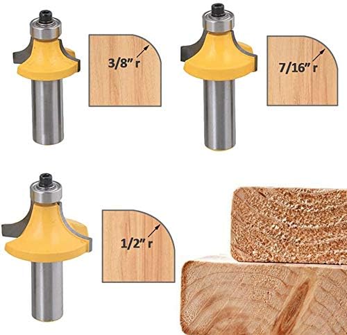 Edging Router Bits Sizes Mesee Set of 6 Roundover Router Bits 1/2-Inch Shank Round Over Edging ...