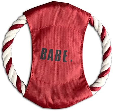 Hyhyhei Babe Logo Dog Pet Toy Training 7.5 Inch Canvas Frisbee Flyer Throw Tug Flying Discs Outdoor Training Chew Bite Toy Braided Cotton Rope Ring