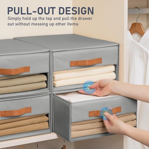 DIMJ Drawer Organiser System, Drawer Boxes, Set of 4, Storage Box, Folding Boxes with Window, 40 x 32 x 17 cm, Organiser Drawer, Wardrobe Organiser for Cupboard, Grey
