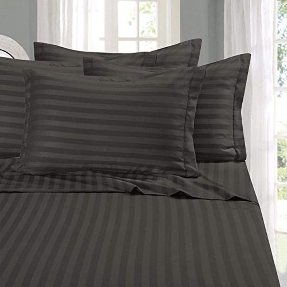 Elegant Comfort Wrinkle & Fade Resistant 1500 Premier - Damask Stripes Hotel Quality Luxurious Silky Soft 4-Piece Sheet Set, Up to 16" Deep Pocket, Queen, Gray