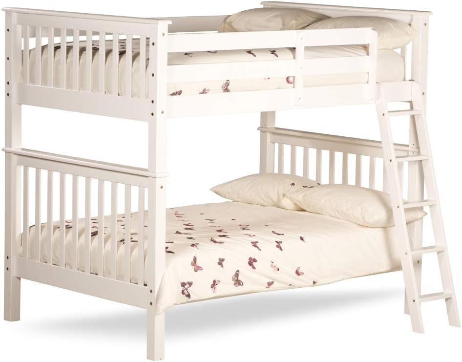 Happy Beds Malvern White Wooden Quadruple Sleeper Bunk Bed Furniture Bedroom with 2 Deluxe Reflex Spring Mattresses 4' Small Double 120 x 190 cm
