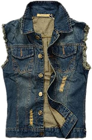 Men's Denim Vest Vintage Sleeveless Men Cowboy ripped Jacket Plus Size Tank Top