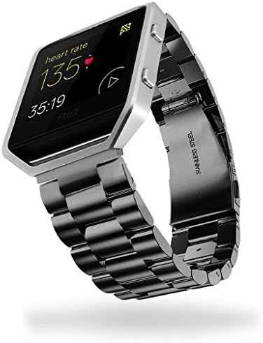 Fitbit Blaze Accessory Band, Fose Solid Stainless Steel Metal Watch Strap Business Replacement Watchband with Durable Folding Clasp for Fitbit Blaze Tracker Smart Fitness Watch Band - Black
