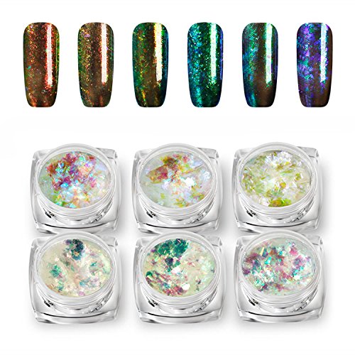 Vrenmol 6 Colors Chameleon Podwer Flakes Nail Art Glitter Magic Colorful Pigment Manicure Set