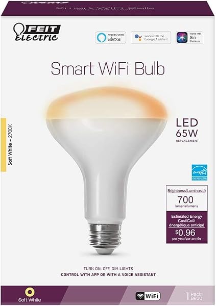 FEIT ELECTRIC BR30/927CA/AG 65W EQUIVALENT WIFI DIMMABLE, NO HUB REQUIRED, ALEXA GOOGLE ASSISTANT BR30 SMART LED LIGHT BULB, 5″ H X 3.72″ D, 2700K SOFT WHITE