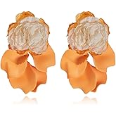 YasiIm Bohemian Fabric Tassel Rose Flower Lightweight Dangle Drop Earrings Unique Gold Spray Camellia Stud Earrings For Women