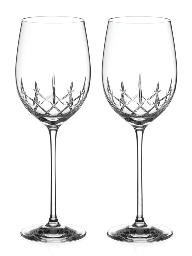 DIAMANTE Red Wine Glasses Pair with ‘Classic’ Collection Hand Cut Design - Set of 2 Crystal Wine Glasses in goft Box
