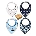 Cokatre Baby Bandana Drool Bibs, Unisex 4 Pack Gift Set for Drooling and Teething, 100% Organic Cotton, Soft and Absorbent, Hypoallergenic - With Snaps for Boys & Girls (White, Blue) Toddler
