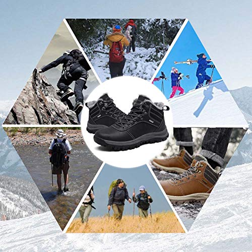 Mens Winter Snow Boots Outdoor Hiking Walking Boots Shoes Leather Warm Waterproof Non Slip Fur Lined-LPUK1927-Bl41 Black