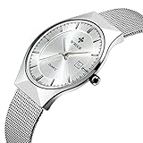 Tamlee Fashion Casual Brand Men's Quartz Watch Date Mesh Steel Strap Ultra Thin Dial Clock (White)