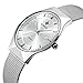 Tamlee Fashion Casual Brand Men's Quartz Watch Date Mesh Steel Strap Ultra Thin Dial Clock (White)