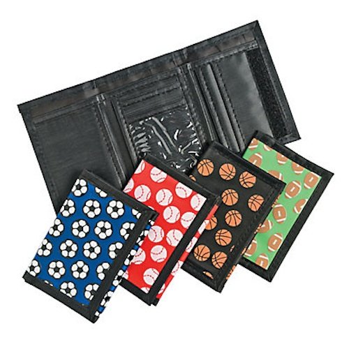 Sports Ball Wallet Nylon Velcro Trifold Kids Wallets for Boys Baseball