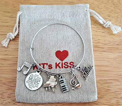 Kit's Kiss Piano Bracelet, Piano Jewelry, Music Bracelet, Musical Note Bracelet, Music Jewelry, Music Charm, Piano Charm, Piano Keyboard Charm, Music Lover Gift, Music Gift, Piano Bangle Bracelet - Thumbnail 2