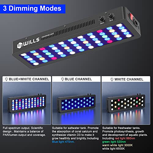 WILLS Aquarium Light, Dimmable Full Spectrum Fish Tank Light with 3