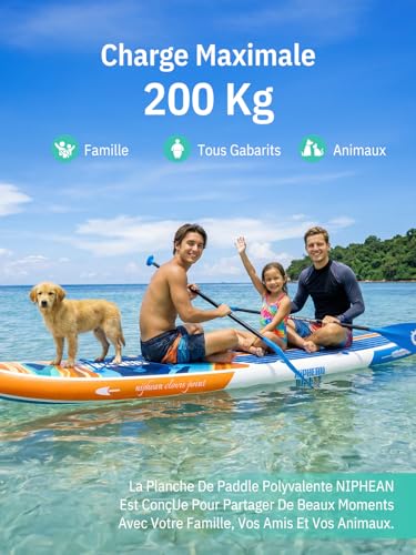 Niphean Paddle Gonflable Adulte avec Tous Les Accessoires, 320cm Planches de Stand Up Paddle Gonflables pour Tous Les Niveaux, Sup avec Capacité 200 kg pour 2 Personnes, Paddle Gonflable avec Siège