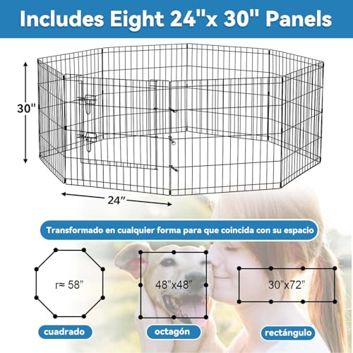 Foldable Exercise Pet Playpen,Jaula para Mascotas,Corral portátil Plegable para Mascotas,Corral para Perro con Puerta,Valla para Perros,Interior/Exterior, para Perros pequeños y medianos,24" x 30"