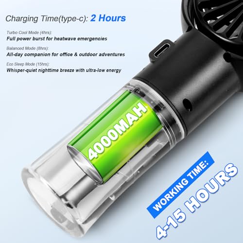 Starvortex Portable USB 4 Speed Rechargeable Misting Fan - Accessories for Outdoor, Office, Camping (Black)