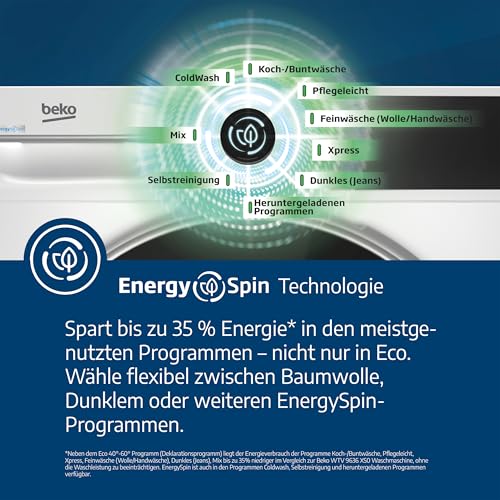 Beko BM3WFU31041X freistehende Waschmaschine, Waschvollautomat, 10 kg, EnergySpin, Schleuderwahl 1400 U/min, Hygiene+ allergikergeeignet, Coldwash Wasser-& Zeitersparnis, Weiß 3
