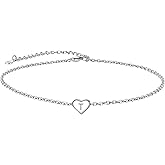 Suplight 925 Sterling Silver A-Z Initial Heart Anklets, Dainty Ankle Bracelets Beach Jewelry for Women (with Gift Box)