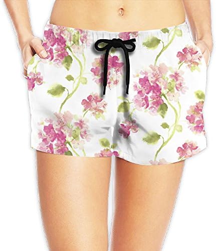 Pink Floral Women's Fashion Swim Trunks Sexy Beach Bottom Swim Board Shorts Casual Shorts Sports Shorts With Pockets