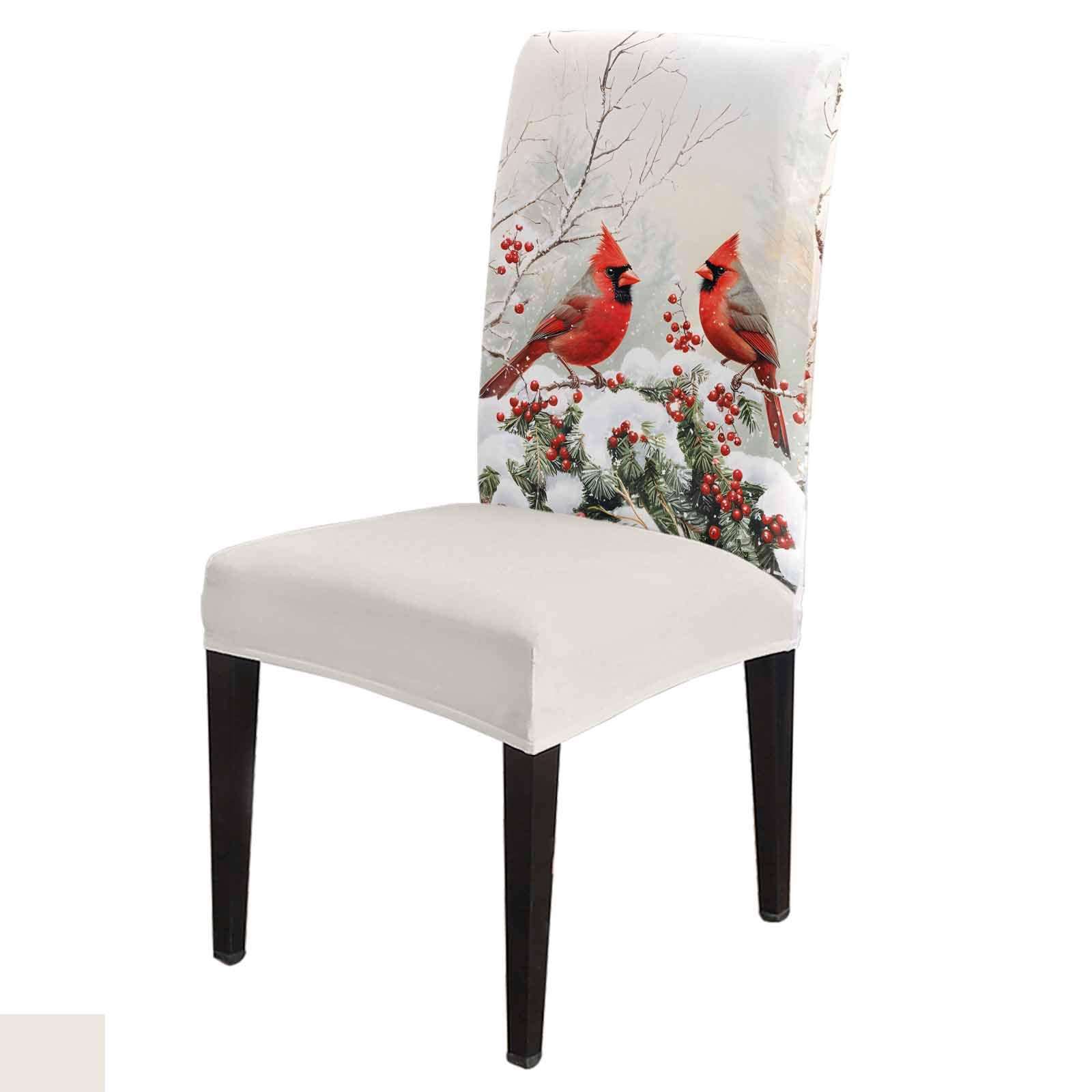 Photo 1 of 4 Pack Christmas Stretch Chair Slipcovers for Kitchen, Cardinal Bird Holly Berries Branch Winter Dining Chair Covers Washable Removable Banquet Chair Slipcover for Party Hotel Restaurant