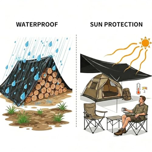 4 x 5 m Tarpaulin Waterproof and Resistant Polyethylene 130 g/m² – Black – Anti-UV and Frost Resistant – with Reinforced Metal Eyelets – Multipurpose for Garden, Camping, Furniture, Cars